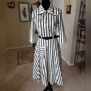 Collectif Darcey Ghost Stripes Swing Dress Ivory/Black UK 6 US 2